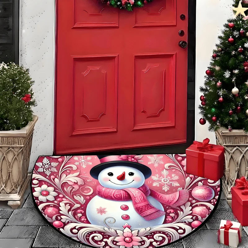 Pink Snowman Half-Round Doormat – Anti-Slip | 3 Sizes