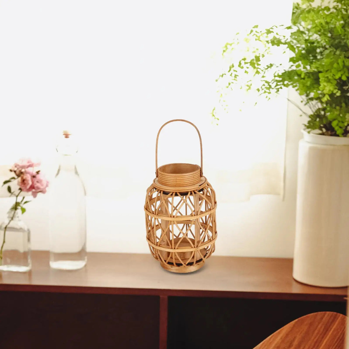 Woven Bamboo Rattan Candle Holder | Rustic Farmhouse Décor