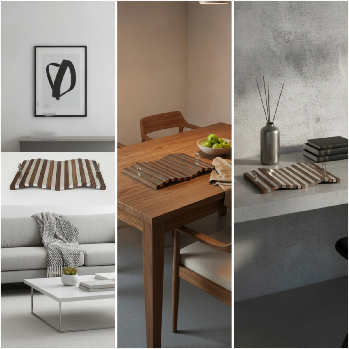 Modern Serving Tray with Handles – Wood & Metal Slimline