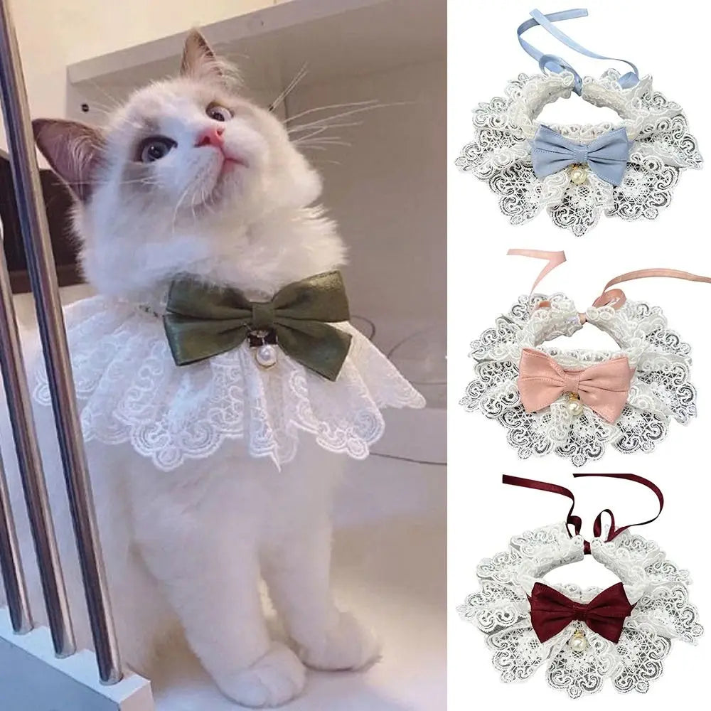 Pet Lace Bowknot Scarf – Cat & Dog Neckerchief Collar Bib