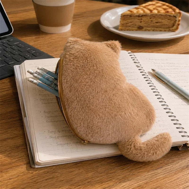 Cartoon Cat Plush Pencil Case – Large Capacity Pen Pouch