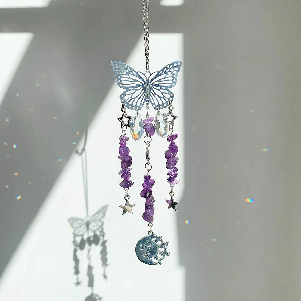 Butterfly Crystal Sun Catcher – Gemstone, Moon & Star Charms