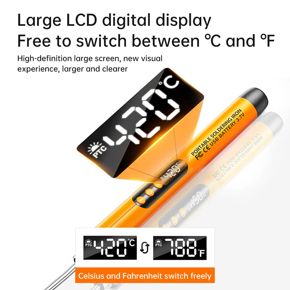 USB Cordless Soldering Iron Set – Digital Display, 260–420°C