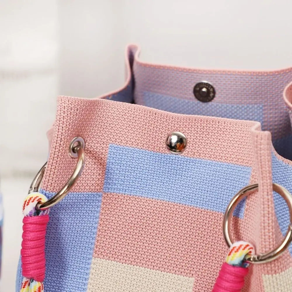 Handmade Knitted Bucket Bag – Woven Wrist Tote for Women