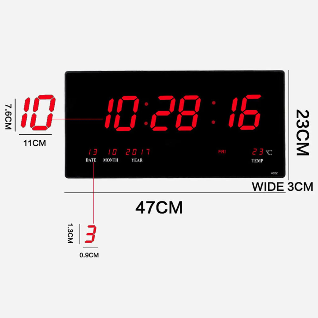 Silent LED Wall Clock – Date, Temperature & Night Display
