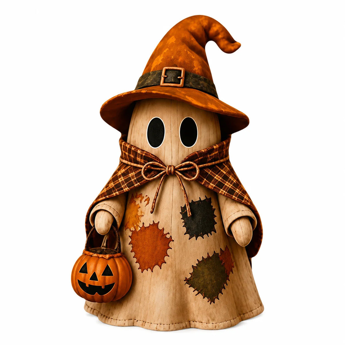 Wooden Halloween Ghost & Pumpkin Rustic Table Decor Ornament