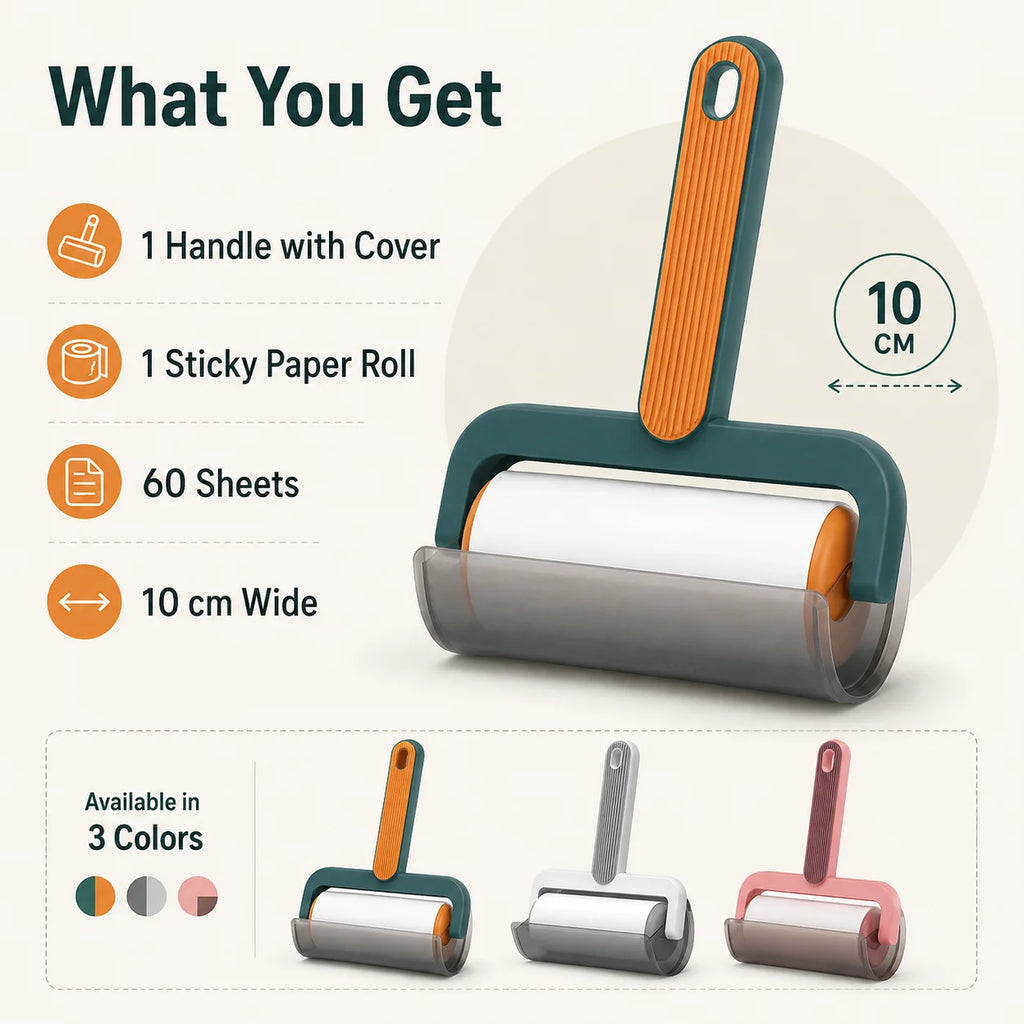 Reusable Lint Roller with Cover – 60 Sheets, 10cm Wide