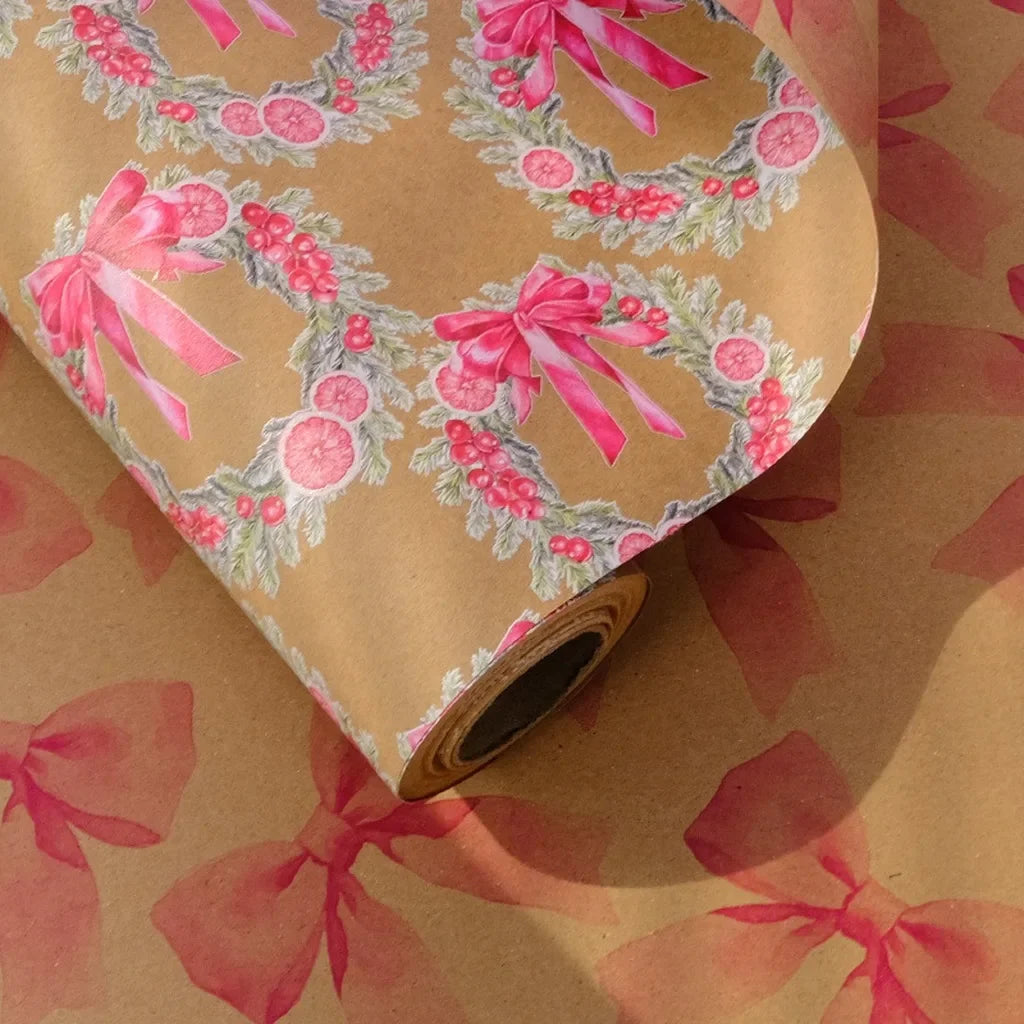 Christmas Kraft Wrapping Paper Roll – Double-Sided Retro Holiday