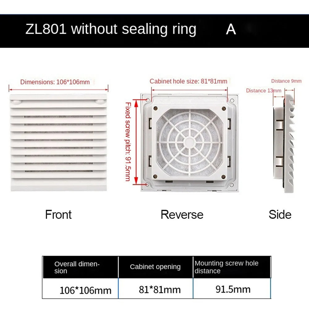 ABS Cabinet Ventilation Filter Grille Fan Shutter Louver