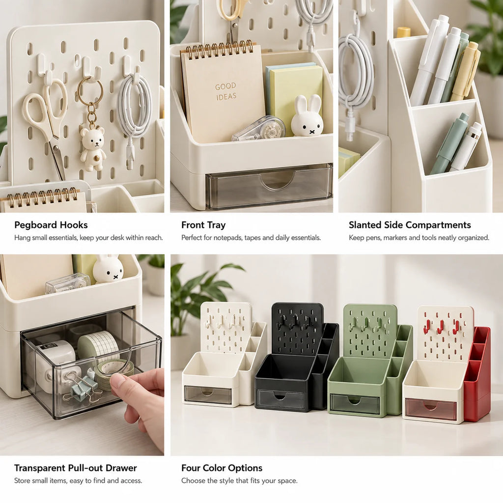 Desktop Pegboard Organizer with Drawer & Pen Holder