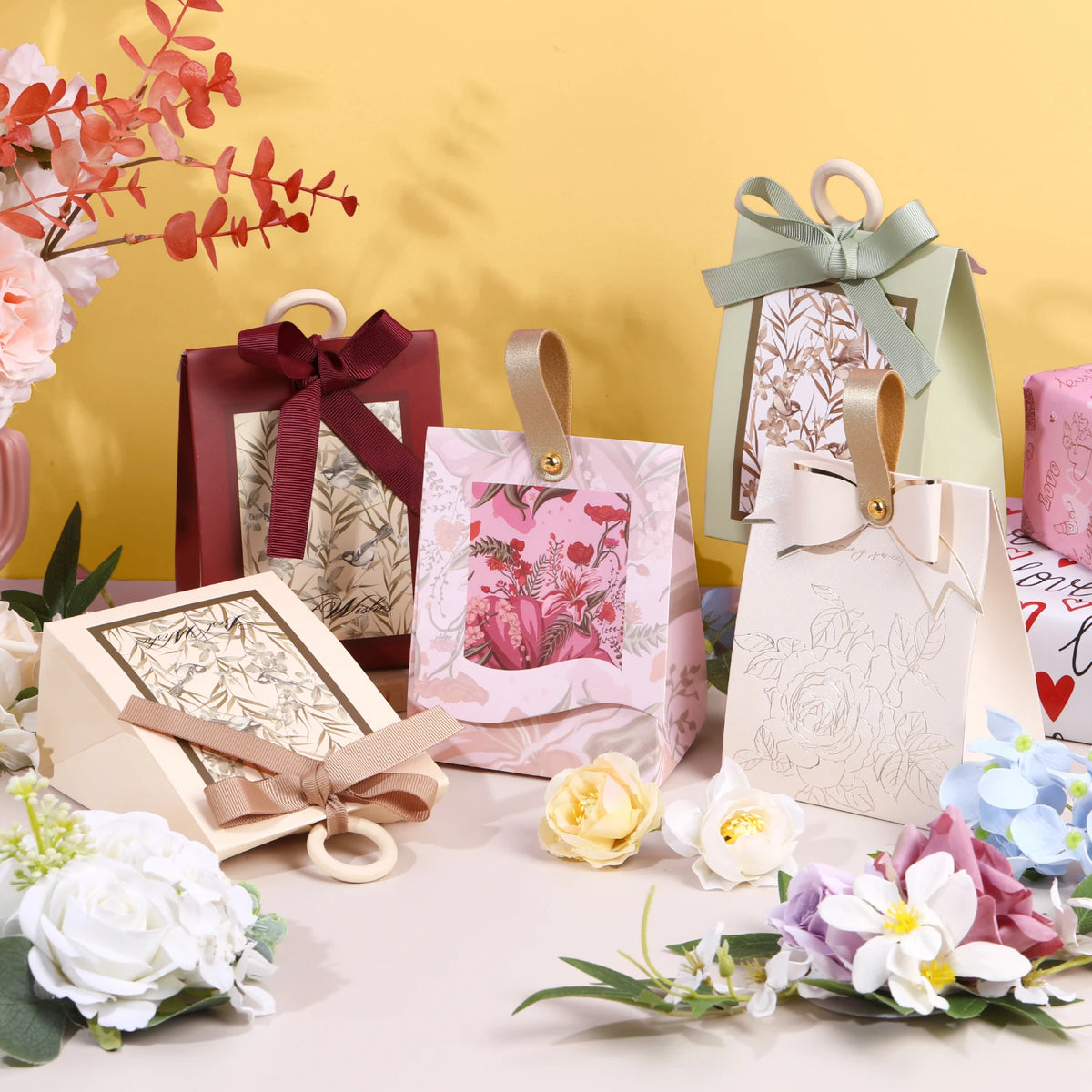 Floral Birds Forest Wedding Candy Gift Box | DIY Kraft Paper