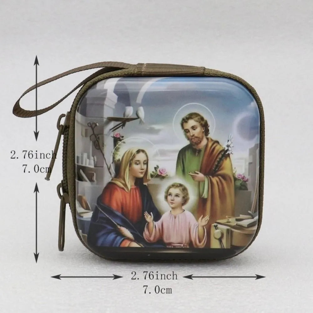 Virgin Mary Rosary Storage Box – Zippered Metal Christian Gift