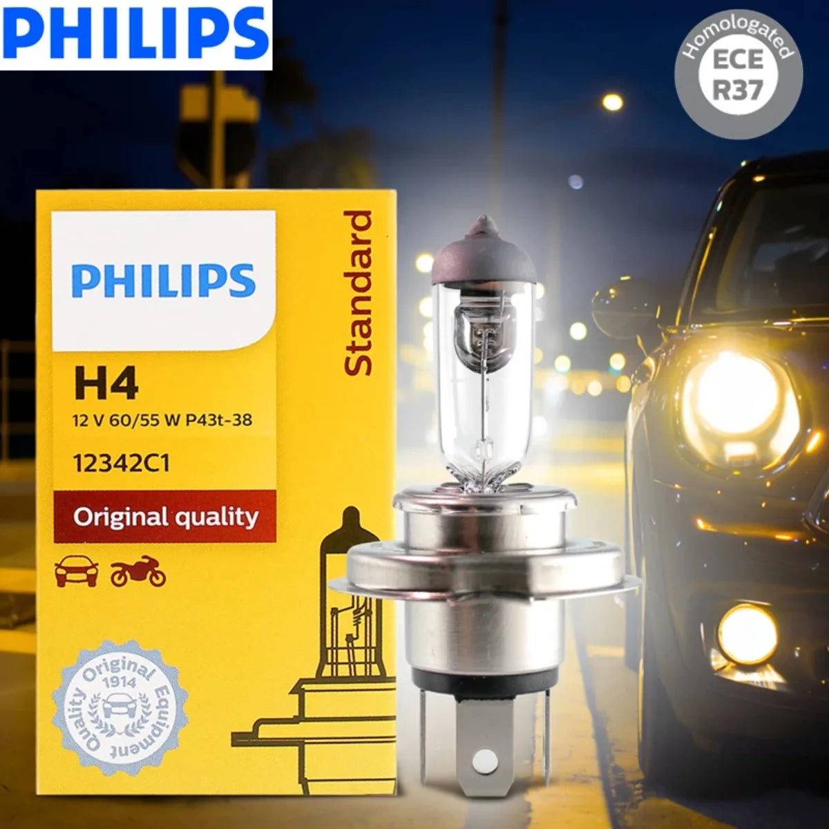 Philips Vision H4 12V 60/55W Halogen Headlight Bulb 3200K