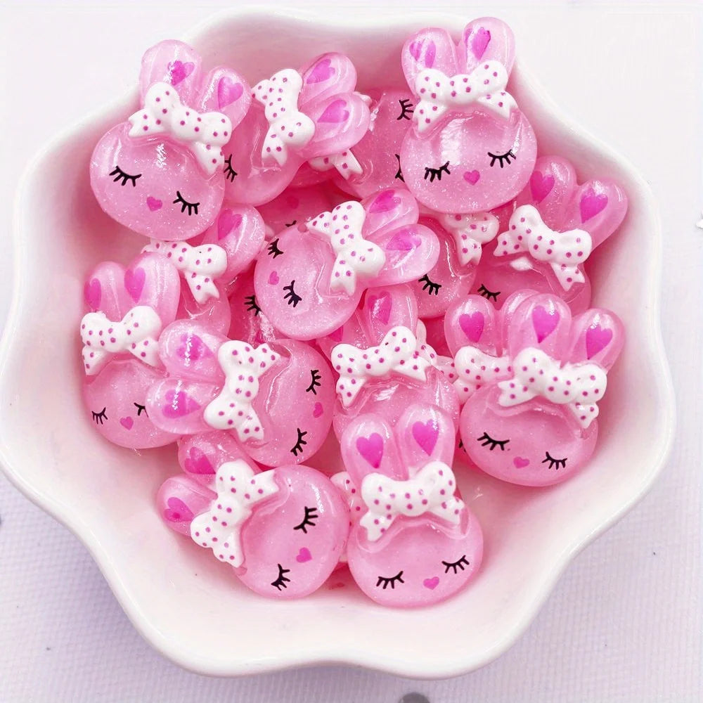 20-Pc Resin Glitter Rabbit Bowknot Cabochons for Crafts & Scrapbook