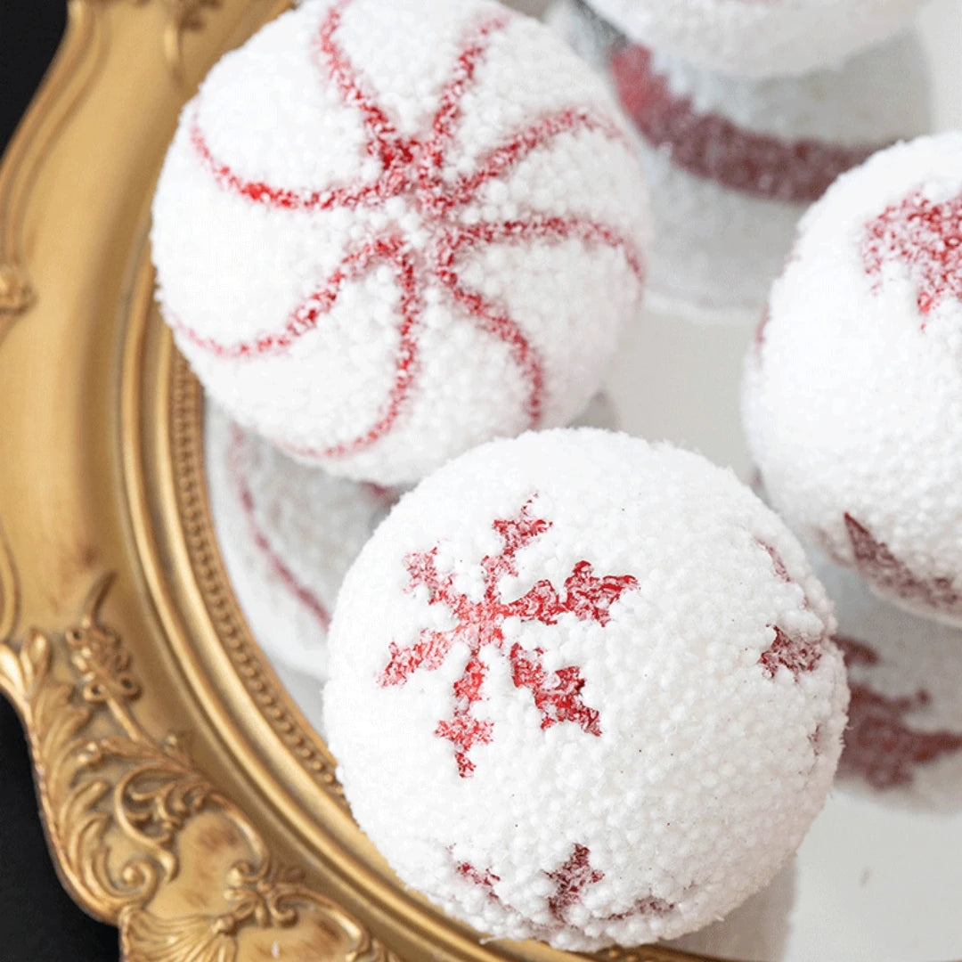 White Foam Christmas Ball Ornament 8cm | Glitter Snowball Decor
