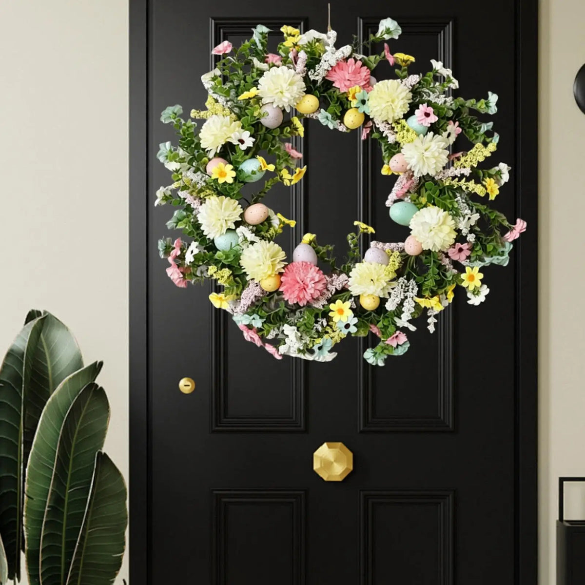 Artificial Easter Egg Wreath – Multicolor Spring Flower Decor
