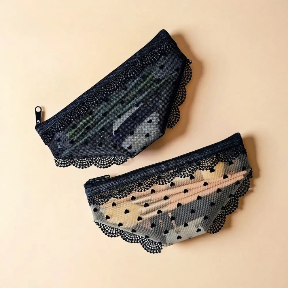 Y2K Briefs Shape Cosmetic Bag – Lace Mesh Makeup Travel Pouch