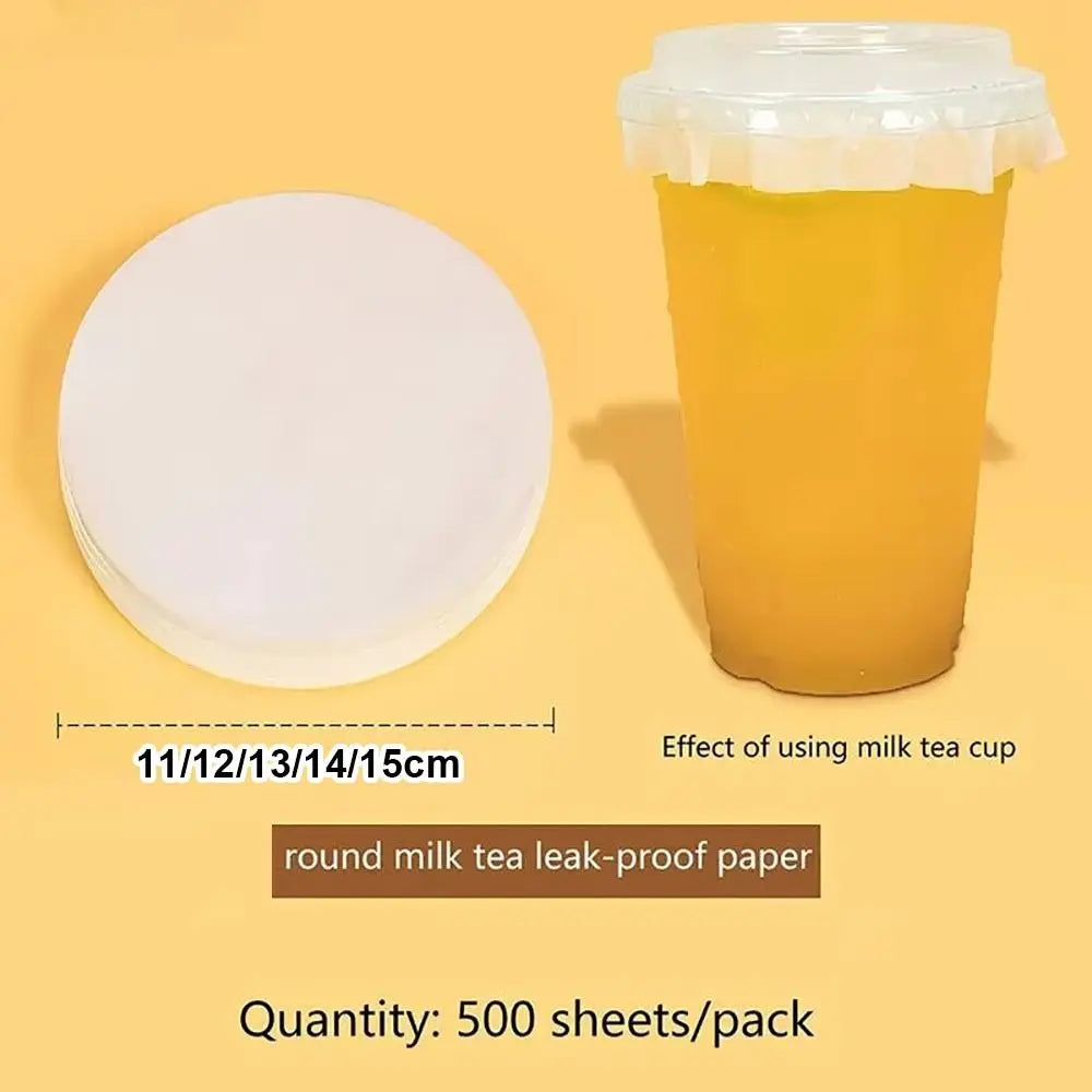 500-Pack Disposable Leakproof Round Paper Discs for Milk Tea Cups