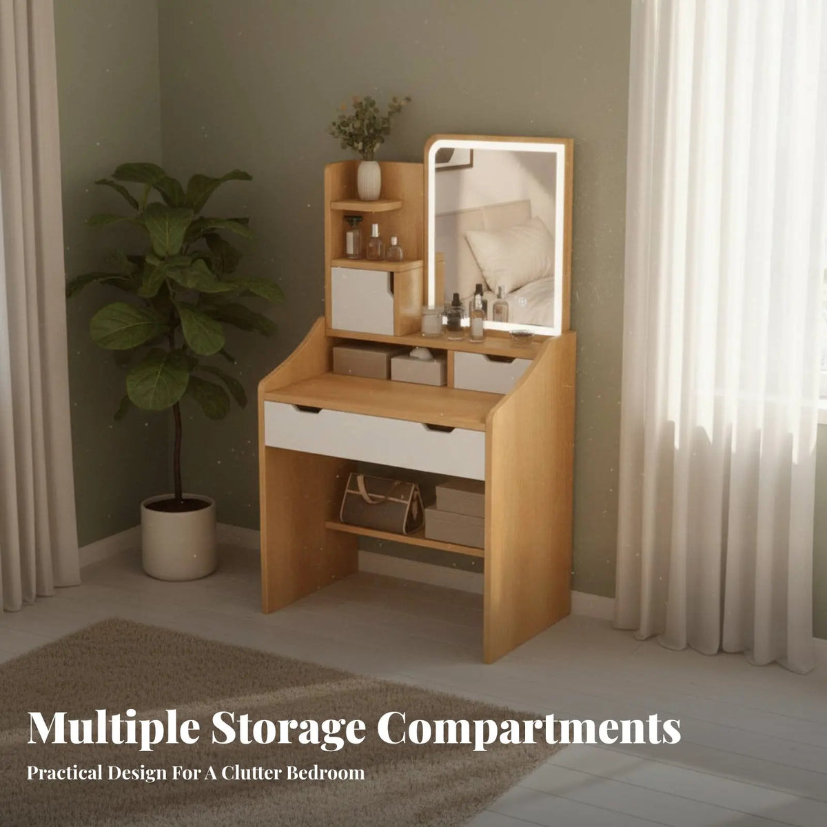 Modern Vanity Set with Lighted Mirror & Large Storage
