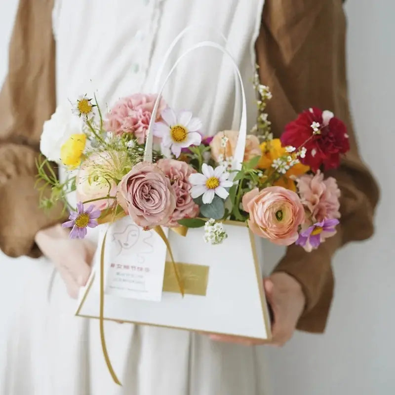 Portable Foldable Flower Gift Box – 100pcs Cardboard Tote