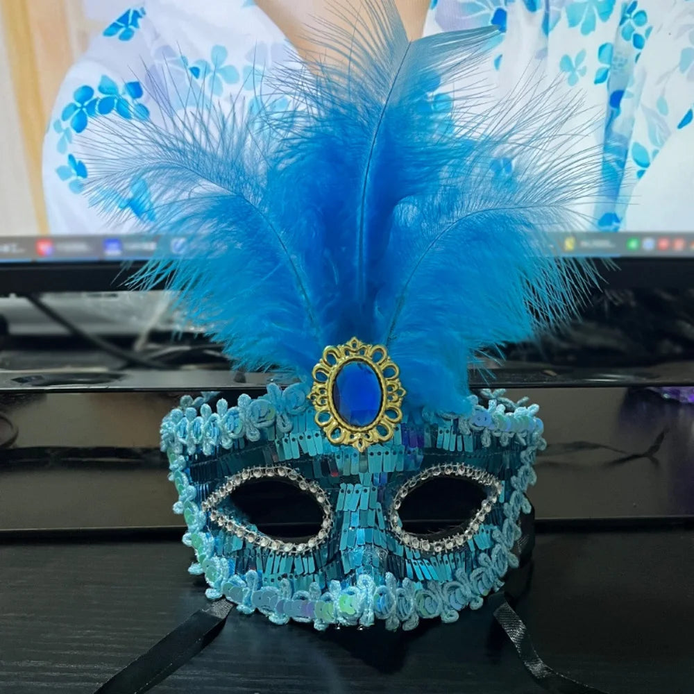 Princess Feather Venetian Masquerade Half Face Mask