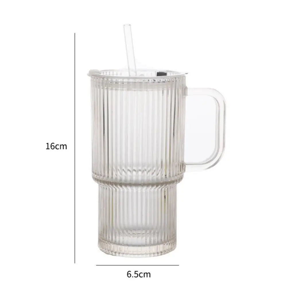 600ml Glass Tumbler Cup with Handle, Straw & Sealed Lid