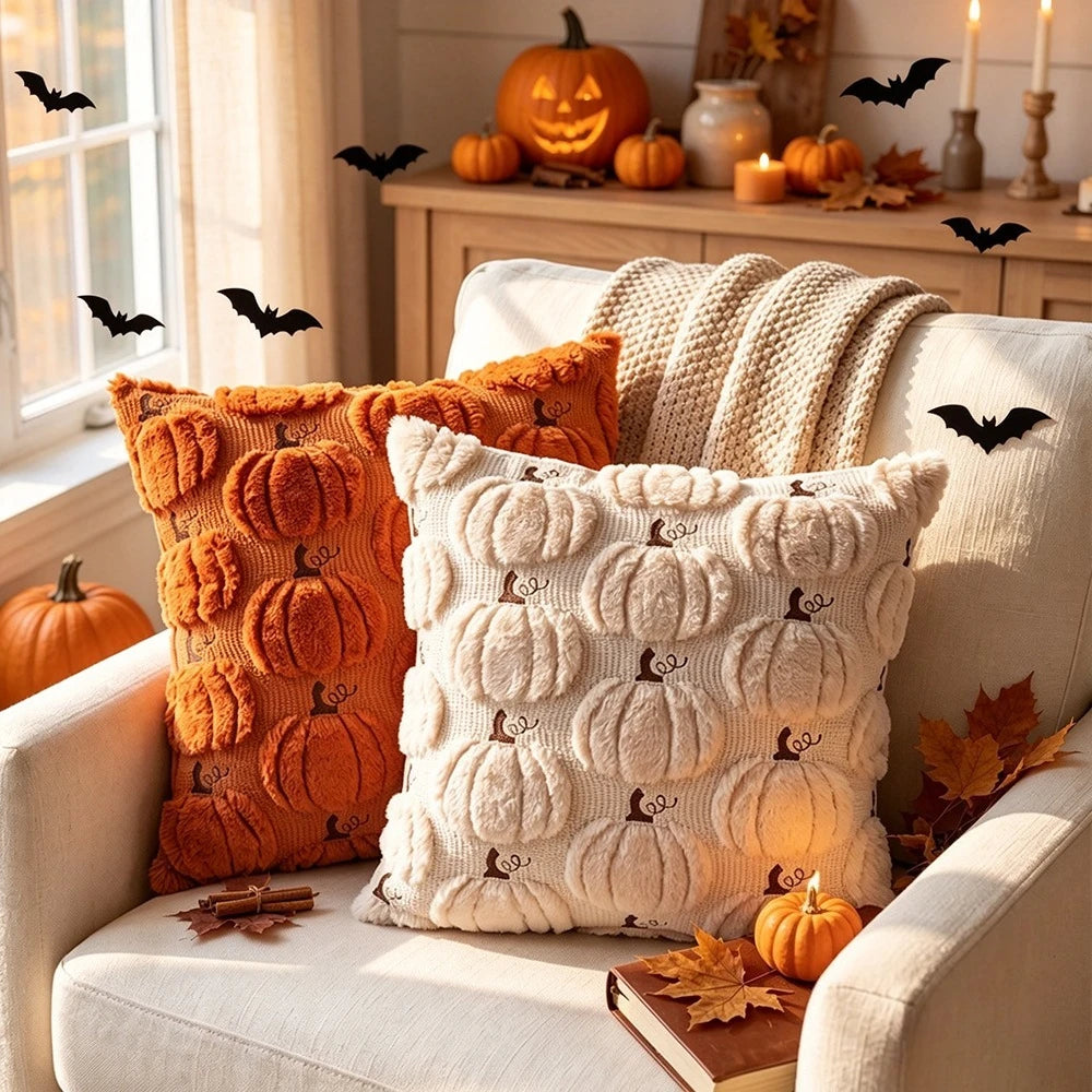VIKAMA 3D Plush Pumpkin Throw Pillow Cover | Fall Halloween Decor