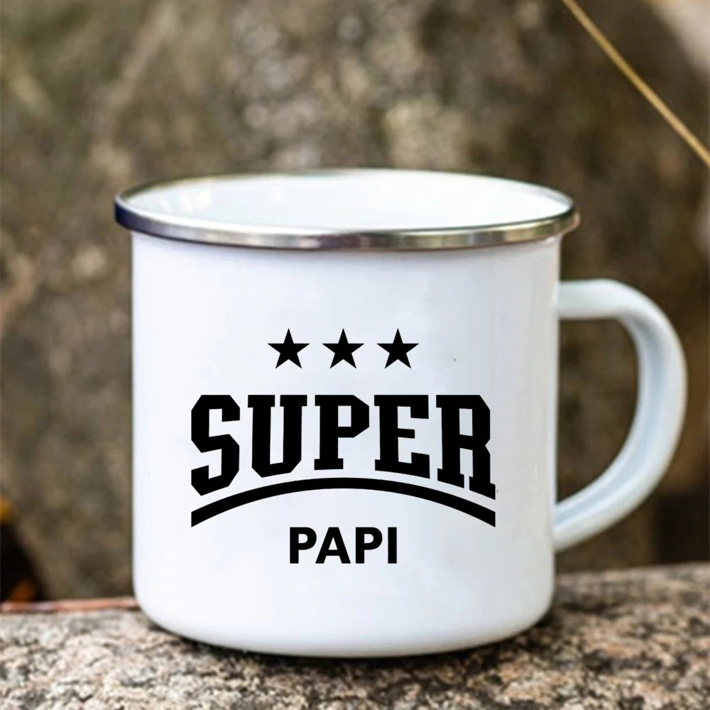 Super Papy Enamel Mug – Grandpa Gift Coffee & Camping Cup