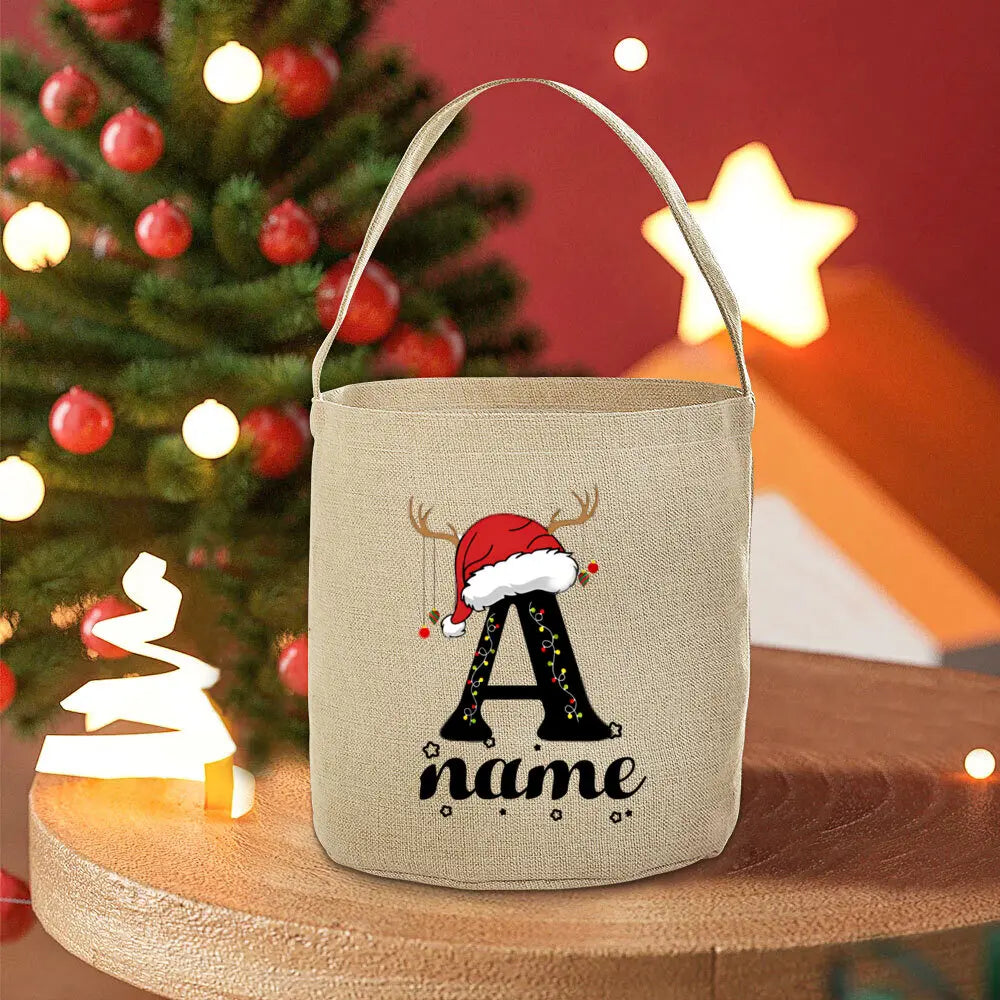 Personalized Name Christmas Sack Bag – Jute Tote for Kids