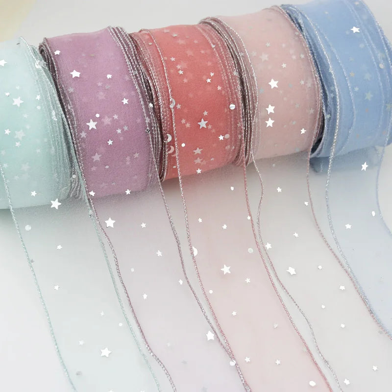 Stars Organza Ribbon 5 Yards 2" Wide | Hair Bows & Crafts