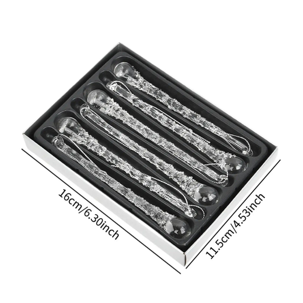 Glass Christmas Icicle Ornaments – Clear Tree Pendants Set of 6
