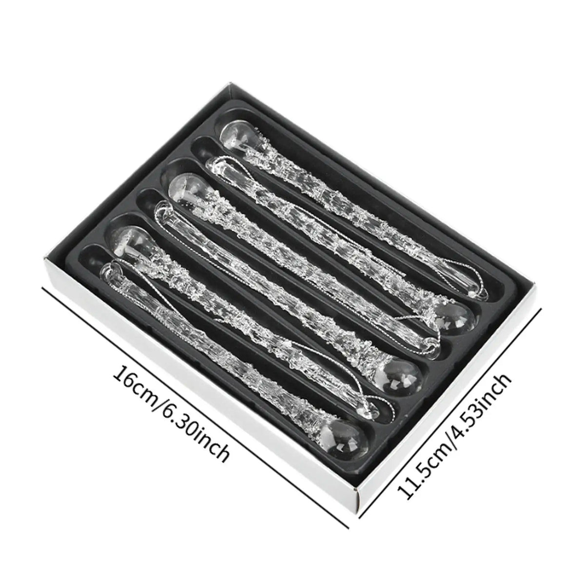 Glass Christmas Icicle Ornaments – Clear Tree Pendants Set of 6