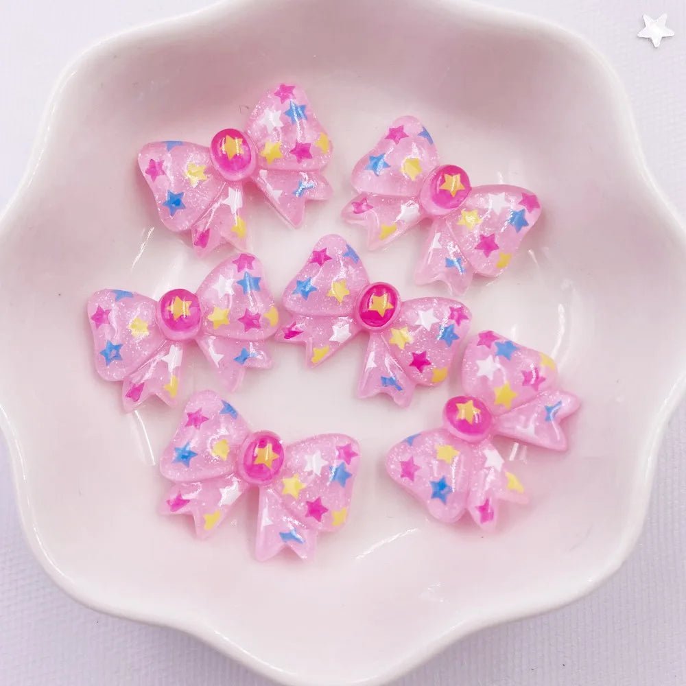20PCS Kawaii Glitter Star Bow Resin Flatback Craft Embellishments