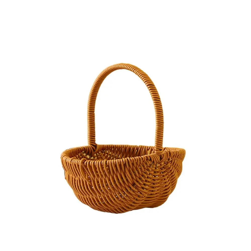 Imitation Rattan Woven Storage Basket with Handle – Brown