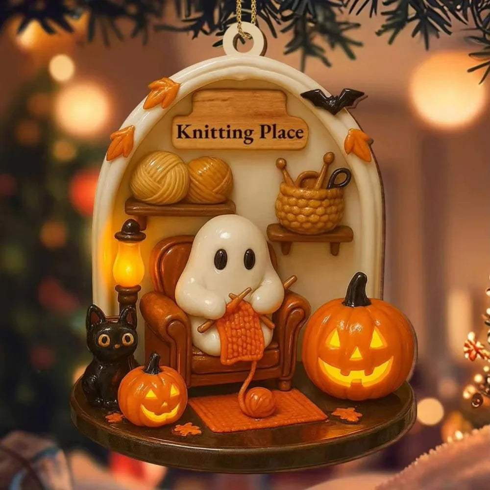 Cute Reading Ghost Halloween Acrylic Pendant Ornament