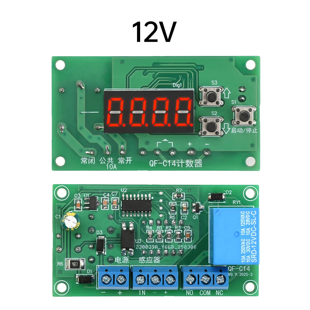 DC 12V/24V 4-Digit LED Counter Controller Module with Relay