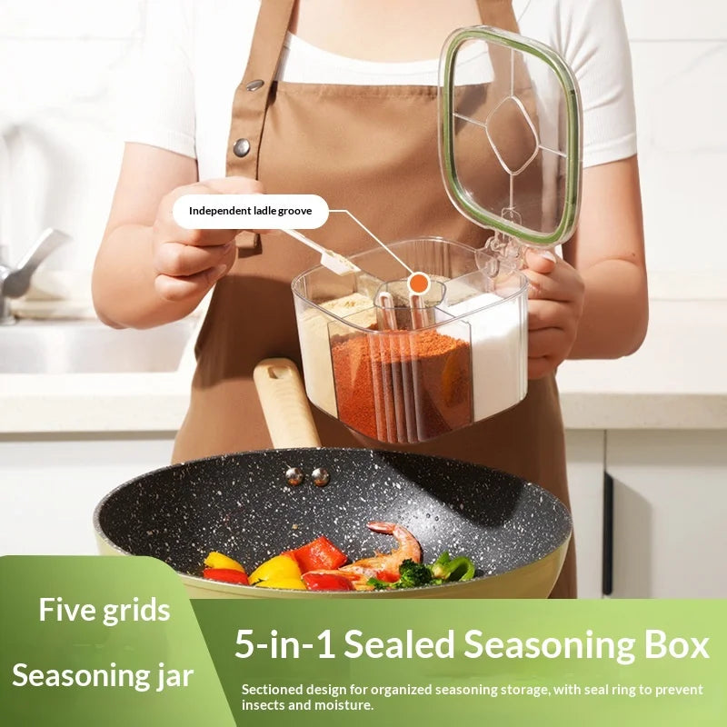 5-in-1 Multi-Grid Seasoning Box & Spice Storage Set