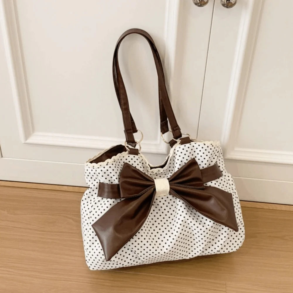 Vintage Y2K Bow Polka Dot Women's Shoulder Bag | PU Leather