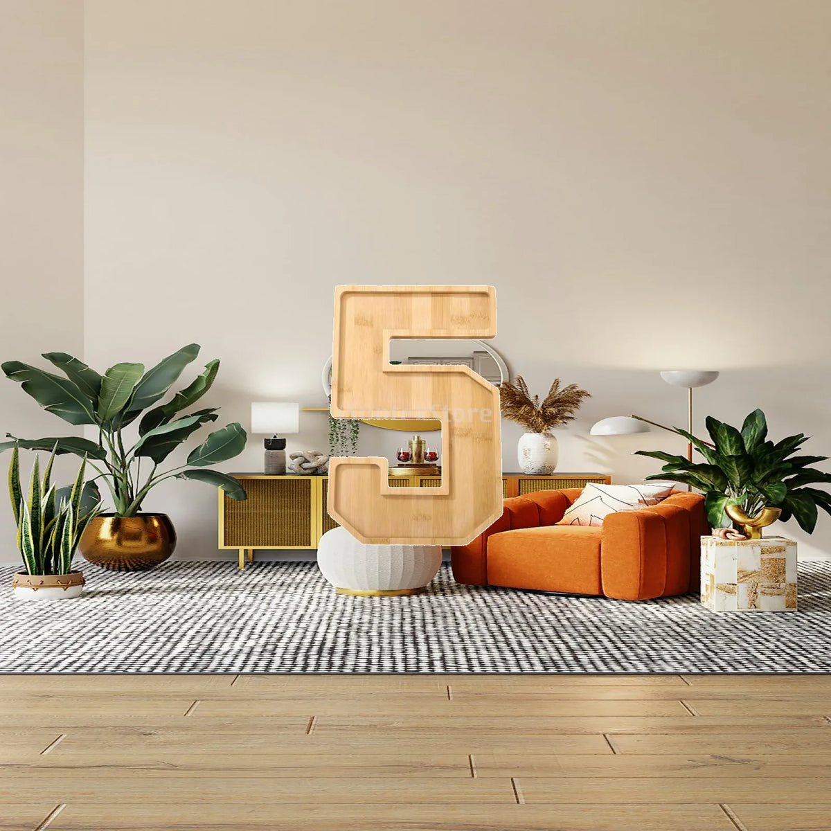 Wooden Number Shape Serving Tray | Decorative Kitchen Platter
