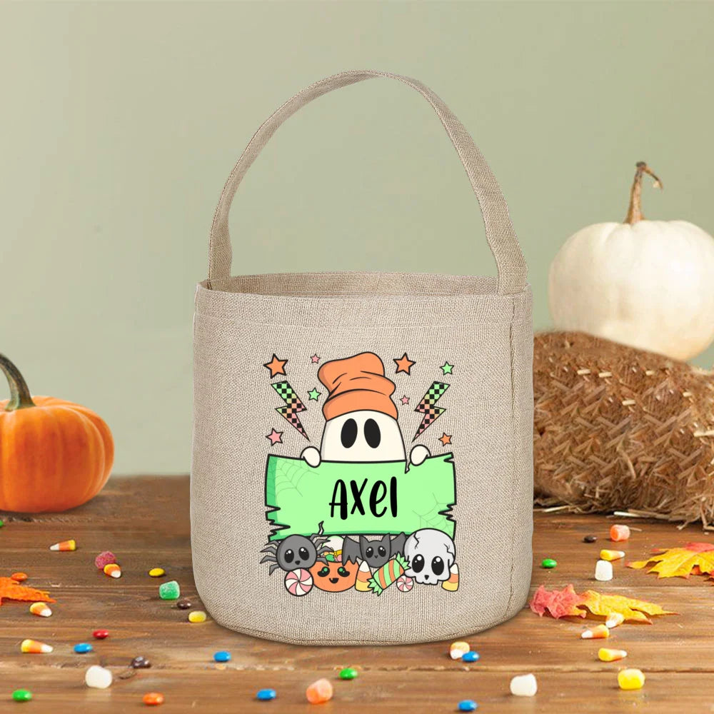 Personalized Halloween Trick or Treat Linen Bag & Bucket