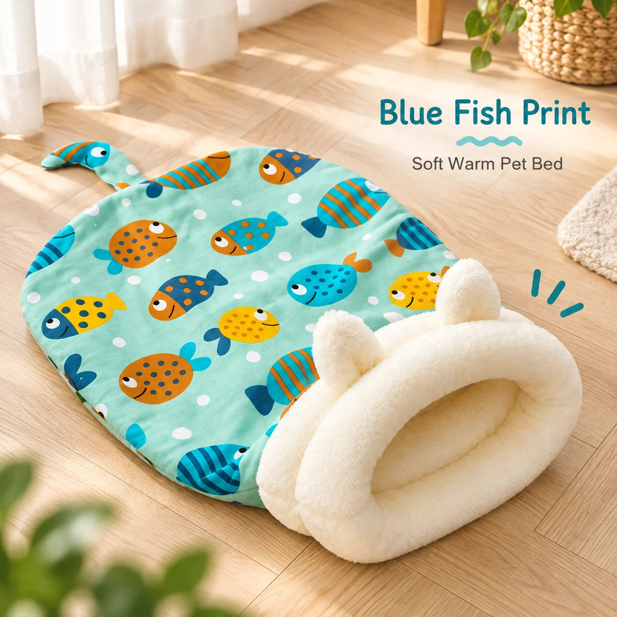 Warm Plush Cat Sleeping Bag – Cozy Cave Pet Bed with Ear Design