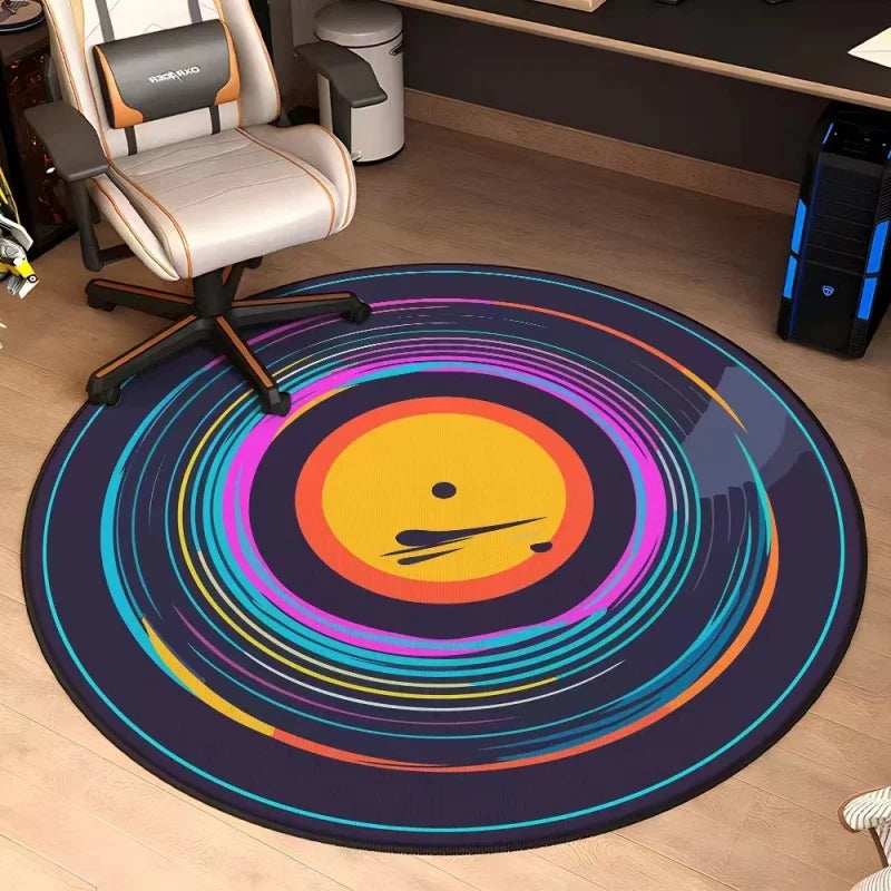 Round Music Rug – Vinyl Record & Microphone Design | 3 Sizes