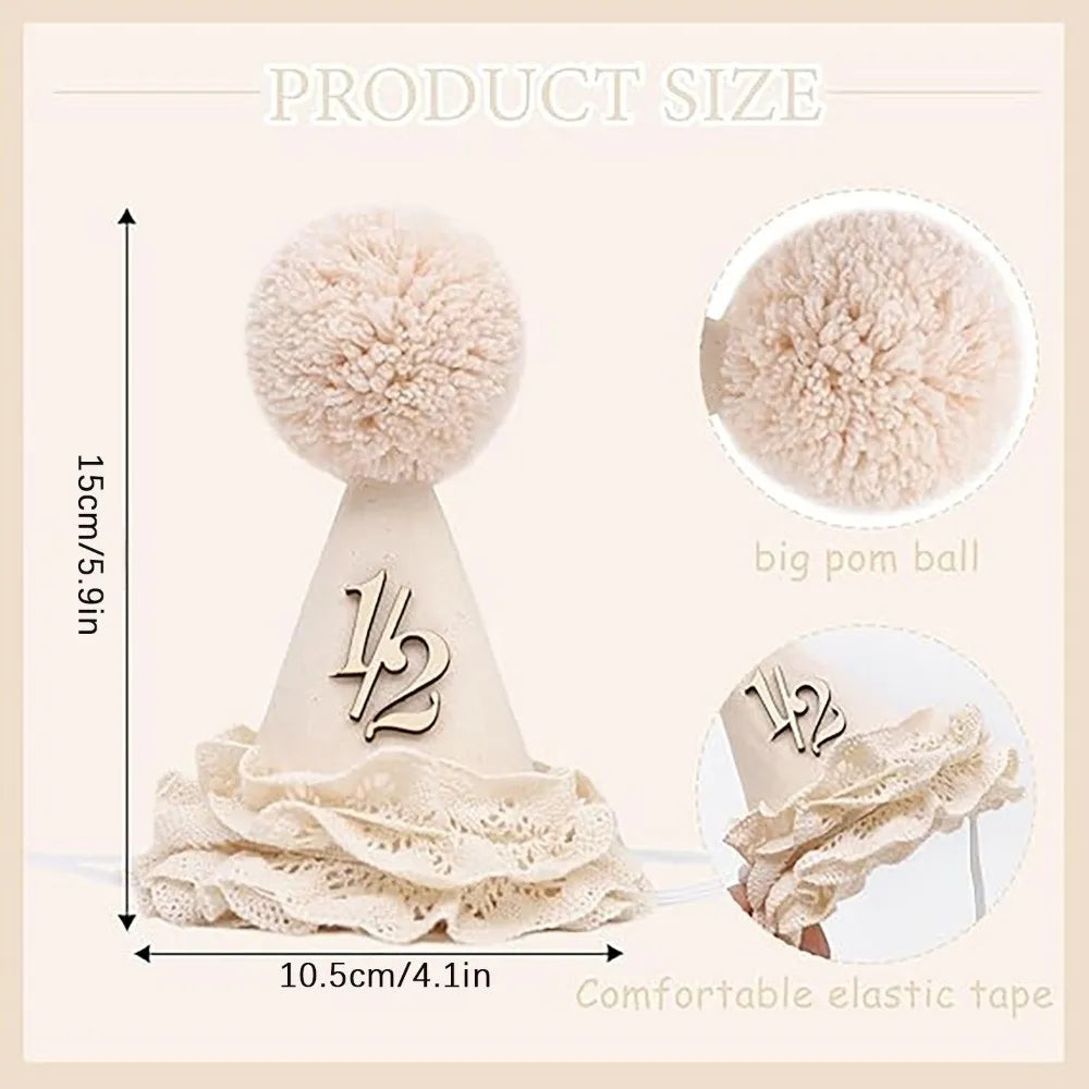 Handcrafted Pom Pom Lace Ruffle Princess Birthday Hat