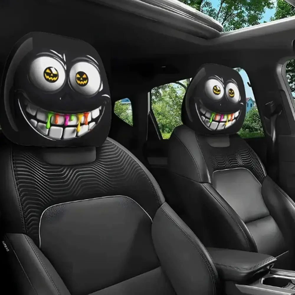 2-Pack Halloween Ghost Face Car Headrest Covers | Elastic Fit