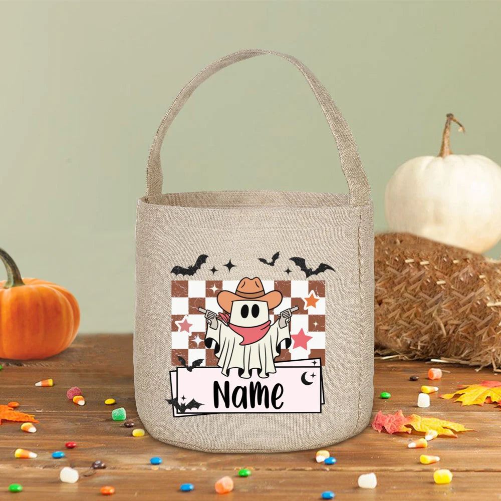 Personalized Halloween Trick or Treat Linen Bag & Bucket