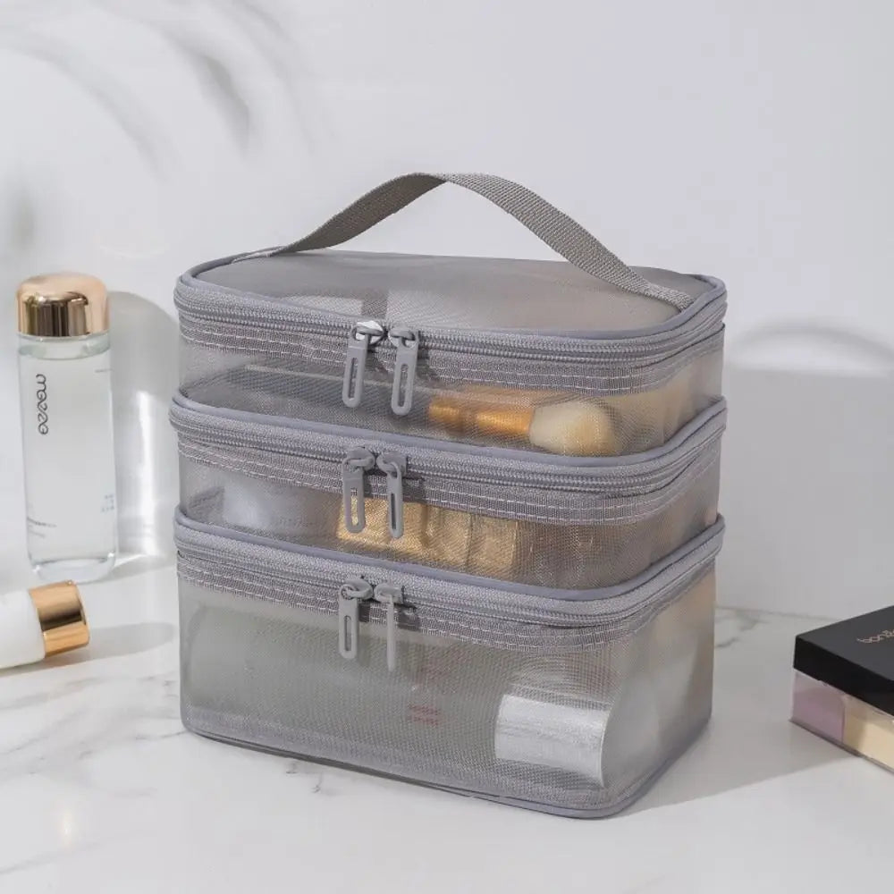 Transparent Mesh Travel Cosmetic Bag | 1/2/3 Layer Makeup Case