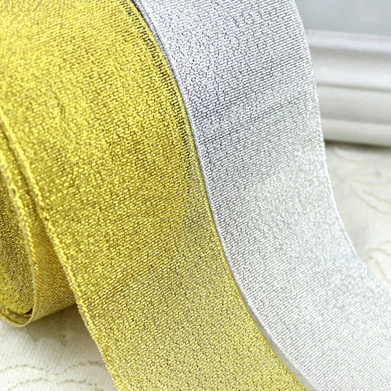 25 Yards Gold & Silver Metallic Ribbon 50mm – Gift & Wedding