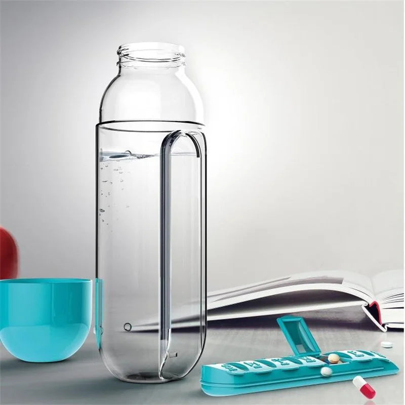 2-in-1 Water Bottle & Pill Organizer – BPA-Free Sports Bottle