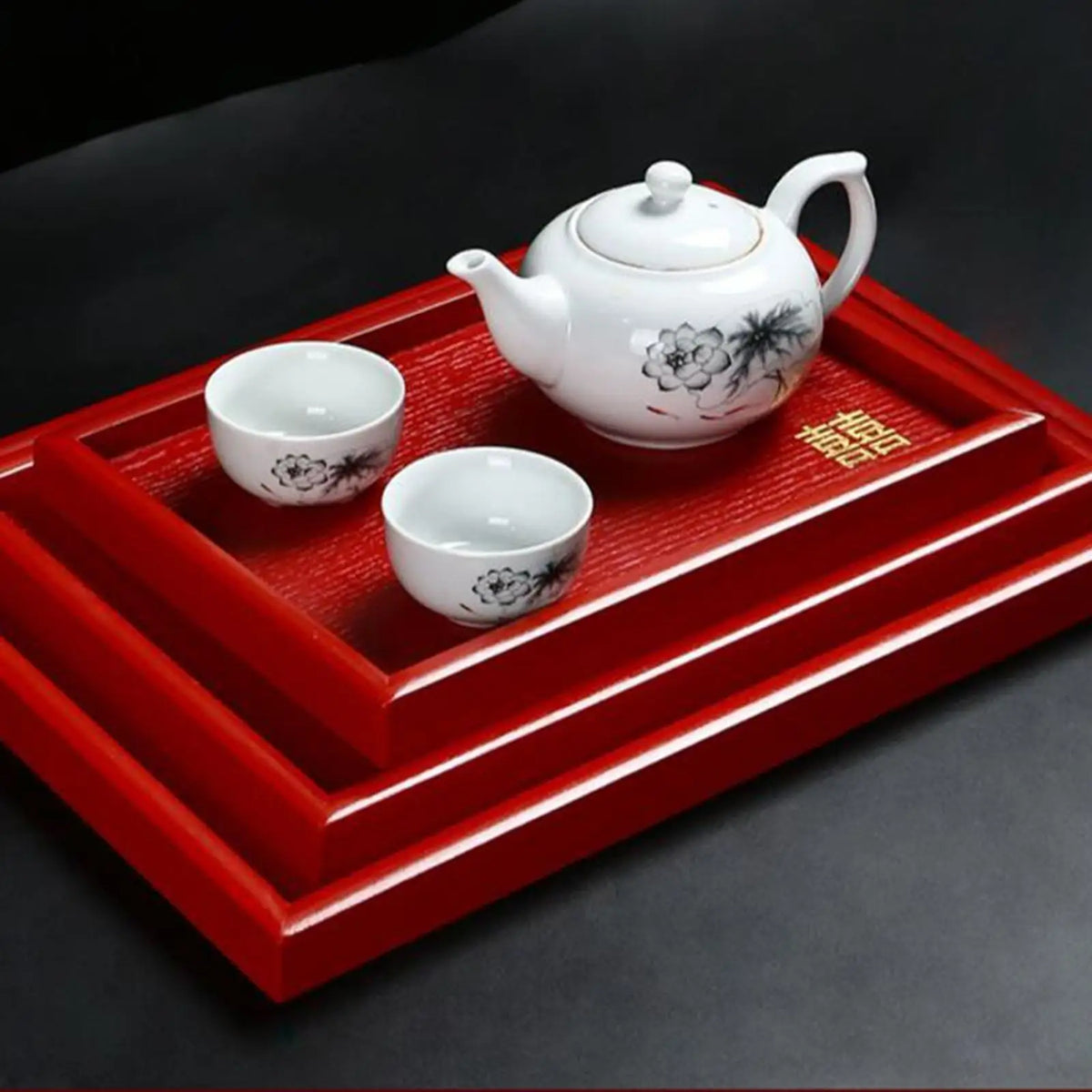 Xi Character Wooden Wedding Serving Tray | Happiness Decor