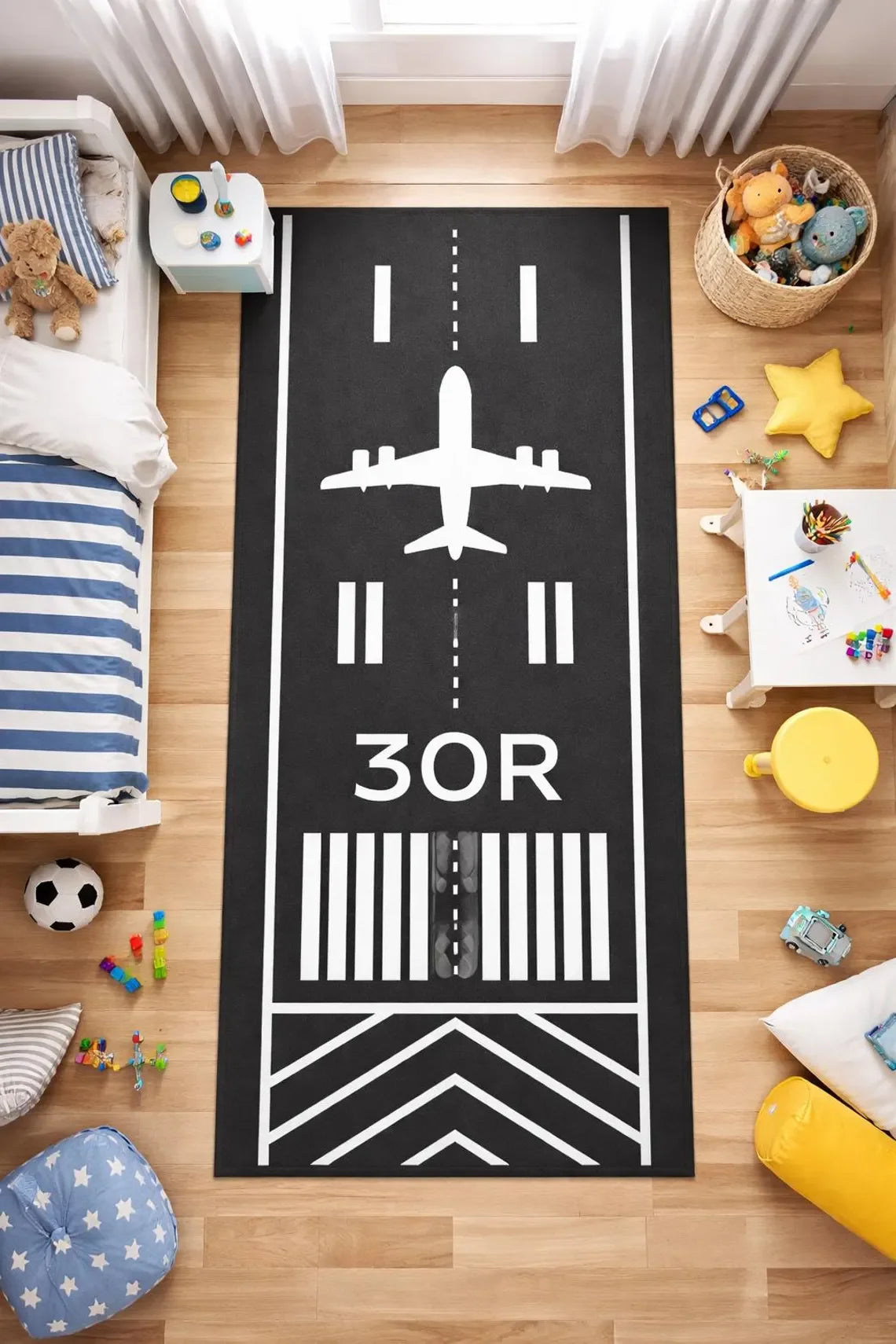 Kids Airport Runway Play Rug – Non-Slip Airplane Doormat